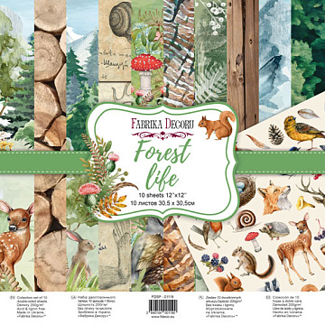 Double-sided scrapbooking paper set Forest life 12"x12", 10 sheets