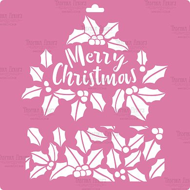 Stencil for decoration XL size (30*30cm), Merry Christmas. Holly 2, #239
