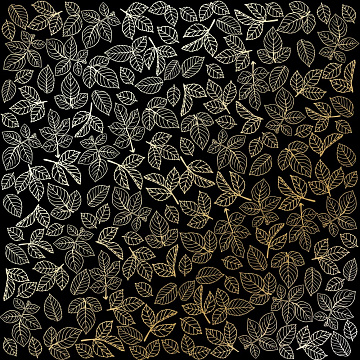 Sheet of single-sided paper with gold foil embossing, pattern "Golden Rose leaves, color Black"