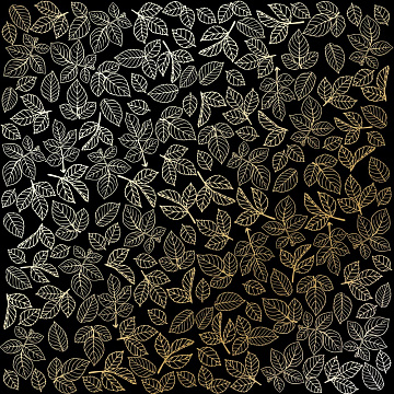 Sheet of single-sided paper with gold foil embossing, pattern "Golden Rose leaves, color Black"