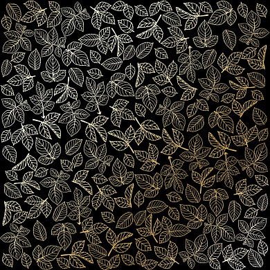 лист односторонней бумаги с фольгированием, дизайн golden rose leaves black, 30,5см х 30,5см