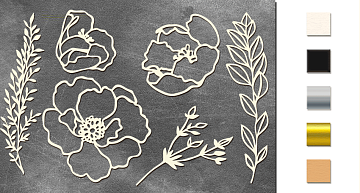 Chipboard embellishments set, Flowers and twigs #488