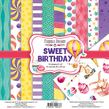 Doppelseitiges Scrapbooking-Papierset Sweet Birthday, 20 cm x 20 cm, 10 Blätter