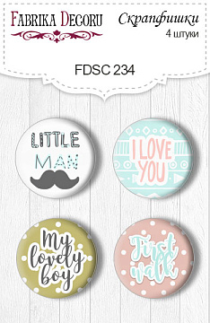 Set of 4pcs flair buttons for scrabooking "Scandi Baby Boy" EN #234