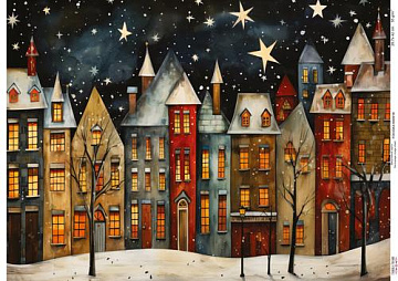 Decoupage Card Cozy houses-1, #0918, 29.7x42cm