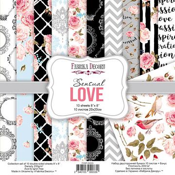 Double-sided scrapbooking paper set  Sensual Love 8”x8”, 10 sheets
