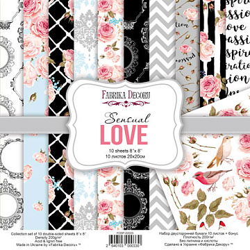 Doppelseitiges Scrapbooking-Papierset Sensual Love 20 cm x 20 cm, 10 Blätter