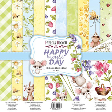 Double-sided scrapbooking paper set Happy mouse day 8"x8", 10 sheets