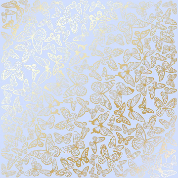 Einseitig bedruckter Papierbogen mit Goldfolienprägung, Muster "Goldene Schmetterlinge Blau"