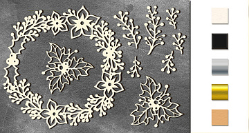 Chipboard embellishments set, "Christmas wreath" #038