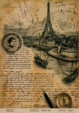 Kraft decoupage paper, 21x29,7cm, “Travels”, #0091