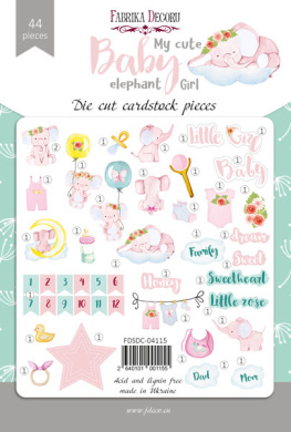 набор высечек, коллекция my cute baby elephant girl, 44 шт - 2 набор высечек, коллекция my cute baby elephant girl, 44 шт - 2