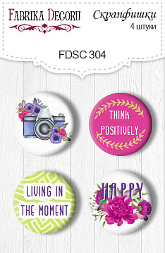 Set of 4pcs flair buttons for scrabooking "Mind Flowers 1" #304