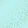 Sheet of single-sided paper with gold foil embossing, pattern Golden Feather Turquoise, 12"x12"