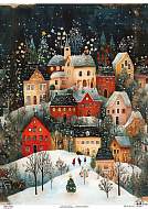 Decoupage Card "Winter Village in the Evening-2", #870, 29.7x42cm