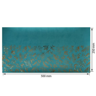 отрез кожзама с тиснением золотой фольгой, дизайн golden branches turquoise, 50см х 25см - 2