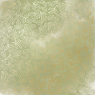 Sheet of single-sided paper with gold foil embossing, pattern "Golden Rose leaves, color Olive watercolor
