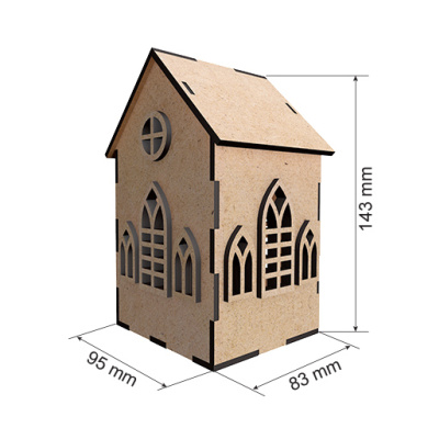 Заготовка для декорирования "Домик 12" с LED свечой в комплекте,  95 x 83 x 143 мм, #405 color_MDF - 2  Заготовка для декорирования "Домик 12" с LED свечой в комплекте,  95 x 83 x 143 мм, #405 color_MDF - 2