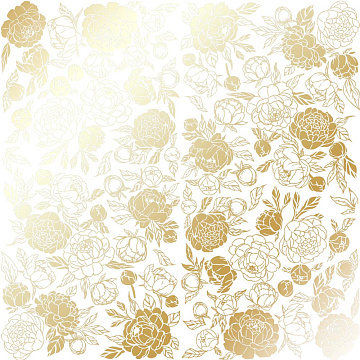 Sheet of single-sided paper with gold foil embossing, pattern "Golden Peony Passion White"