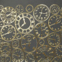 Skóra PU do oprawiania ze złotym tłoczeniem, wzór Golden Clocks Grey, 50cm x 25cm 