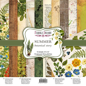 Double-sided scrapbooking paper set Summer botanical story 12”x12", 10 sheets
