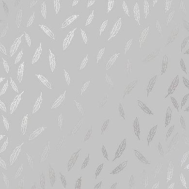 лист односторонней бумаги с серебряным тиснением, дизайн silver feather gray 30,5х30,5