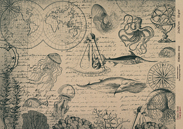 Kraft decoupage paper, 21x29,7cm, “Travels”, #00102