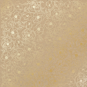 Sheet of single-sided paper with gold foil embossing, pattern Golden Pion Kraft, 12"x12"