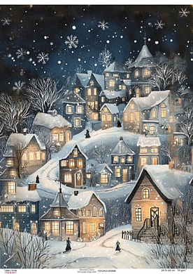 Decoupage Card "Houses in the Snow", #0886, 29.7x42cm