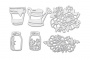 Spanplatten-Set Krüge, Gießkanne, Glas und Blumen #779