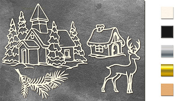  Набор чипбордов Рождественский пейзаж 10х15 см #636 color_Milk