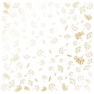 Sheet of single-sided paper with gold foil embossing, pattern Golden Dill White, 12"x12"