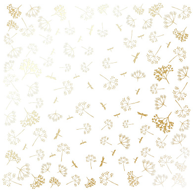 лист односторонней бумаги с фольгированием, дизайн golden dill white, 30,5см х 30,5см