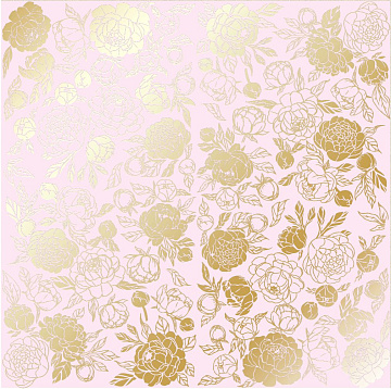 Sheet of single-sided paper with gold foil embossing, pattern "Golden Peony Passion Light pink"