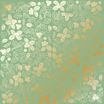 Sheet of single-sided paper with gold foil embossing, pattern "Golden Winterberries Avocado"