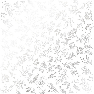 Sheet of single-sided paper embossed with silver foil, pattern Silver Branches White 12"x12" 
