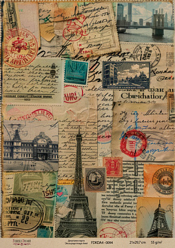 Kraft decoupage paper, 21x29,7cm, “Travels”, #0094