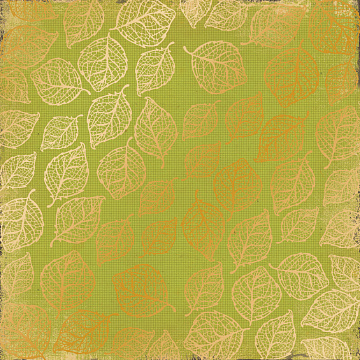 Sheet of single-sided paper with gold foil embossing, pattern Golden Delicate Leaves Botany summer, 12"x12"