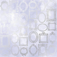 Sheet of single-sided paper embossed with silver foil, pattern Silver Frames, color Lilac watercolor 12"x12" 