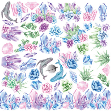 Sheet of single-sided paper with gold foil embossing, pattern Golden stars, Mystical cosmos, 12"x12" - 2