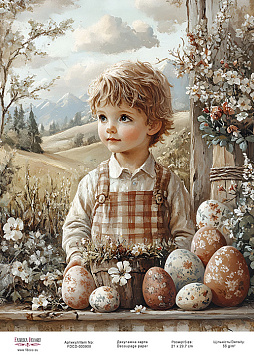 Decoupage card «Boy with Easter eggs-03» #000908, 21cm x 29,7cm