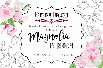 Set of 8pcs 10х15cm for coloring by markers Magnolia in bloom EN