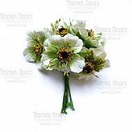 Set of poppies white with green, 6 pcs
