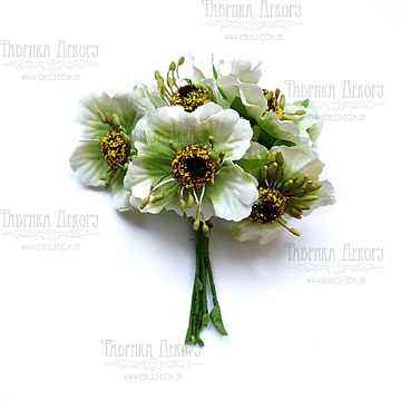 Set of poppies white with green, 6 pcs