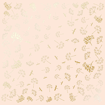 Sheet of single-sided paper with gold foil embossing, pattern Golden Dill Beige, 12"x12"