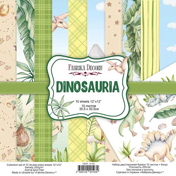 Double-sided scrapbooking paper set Dinosauria 12"x12", 10 sheets