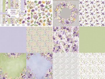 Double-sided scrapbooking paper set Floral sentiments, 8"x8", 10 sheets - 2