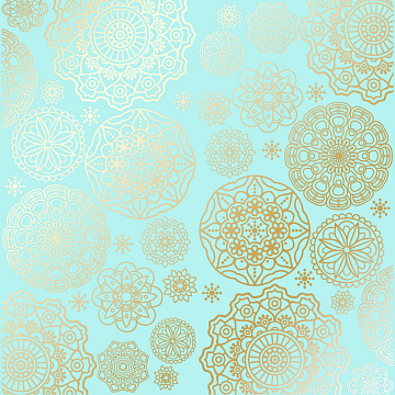 Sheet of single-sided paper with gold foil embossing, pattern Golden Napkins Turquoise, 12"x12" 