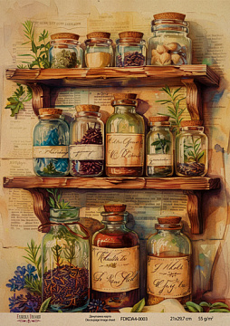 Kraft Decoupage Papier 21x29,7cm, “Botanica Vintage”, #0003