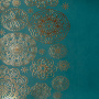 Skóra PU do oprawiania ze złotym tłoczeniem, wzór Złote serwetki turkusowe, 50cm x 25cm 